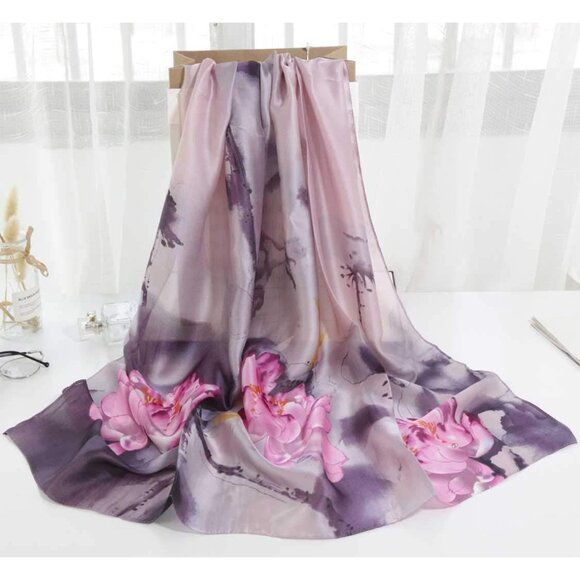 Scarfs Lightweight Print Floral Ink Lotus&purple - Picture 3 of 3